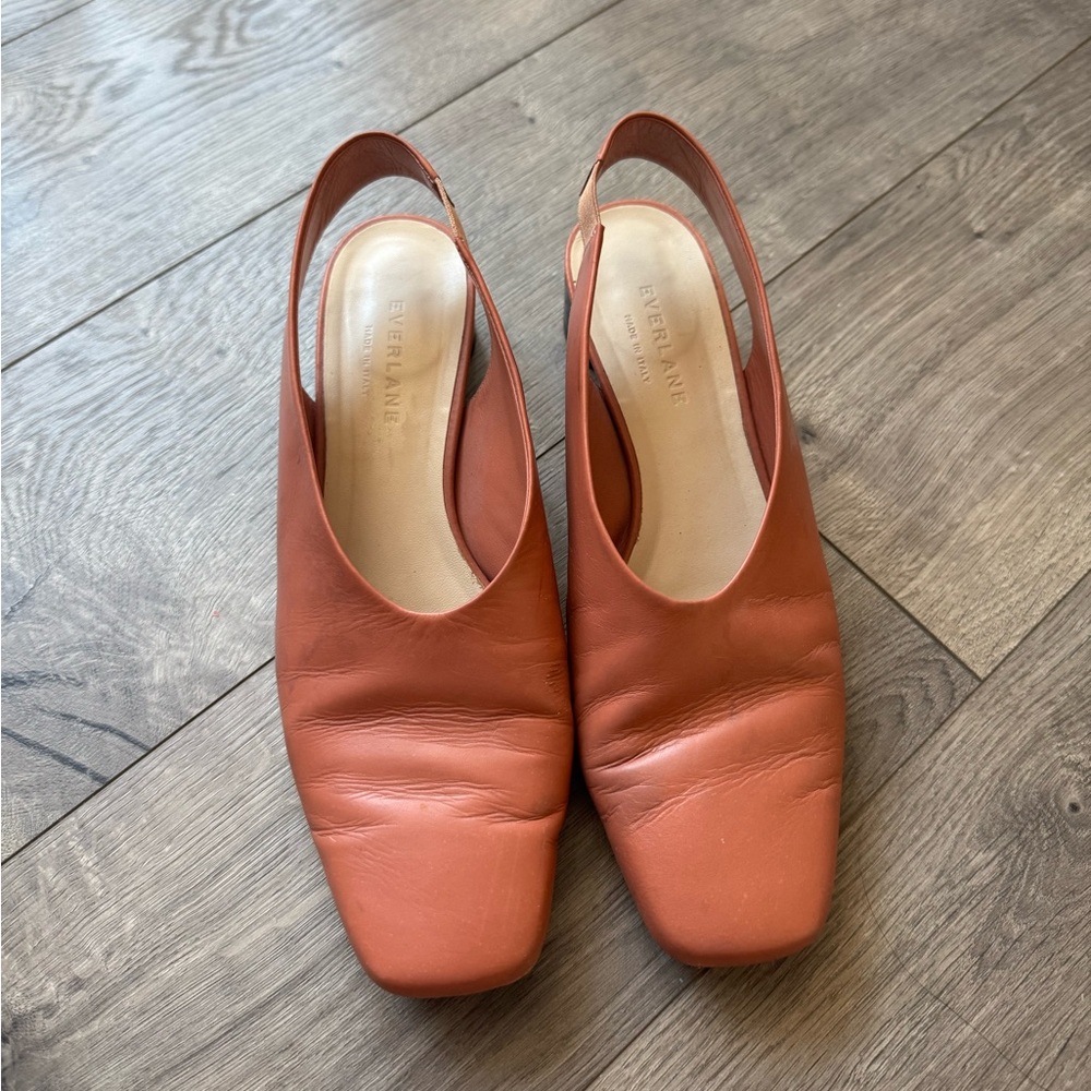 Everlane Square Toe Slingback Heels in Rose